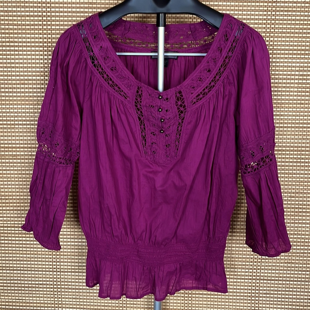 Nine West purple retro lace trim blouse